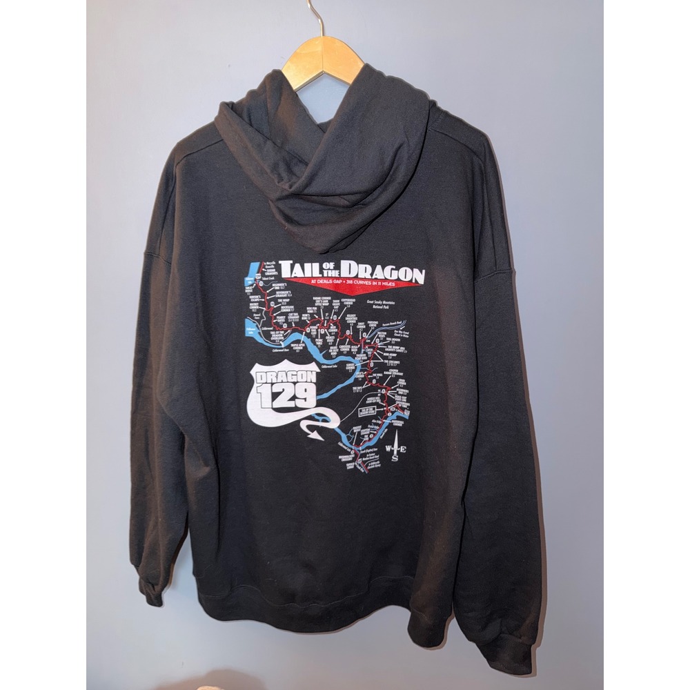 Hanes Tail of the Dragon Deals Gap Hoodie Black Dragon Slayer Graphic 2XL US 129